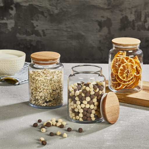 Selka Home 3'lü 890 ML Sade Ahşap Kapaklı Cam Kavanoz - Selka Home | Şık tasarımlar akıllı çözümler