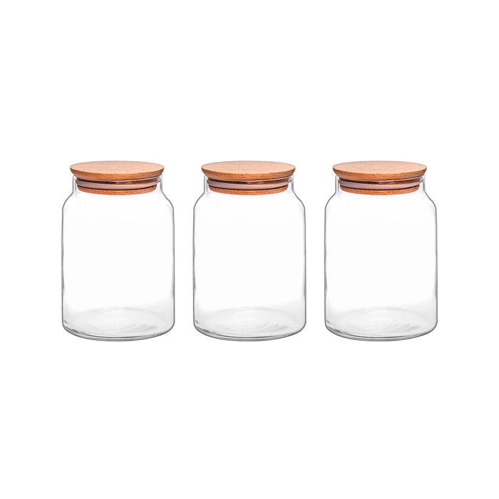 Selka Home 3'lü 890 ML Sade Ahşap Kapaklı Cam Kavanoz - Selka Home | Şık tasarımlar akıllı çözümler