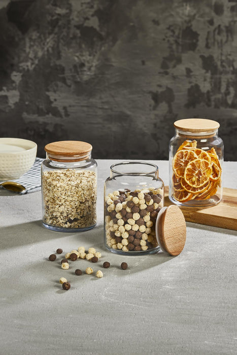 Selka Home 3'lü 890 ML Sade Ahşap Kapaklı Cam Kavanoz - Selka Home | Şık tasarımlar akıllı çözümler