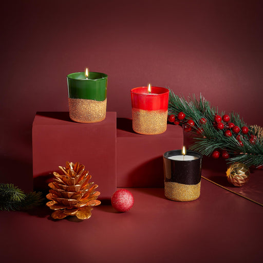 Selka Home 3'lü Christmas Simli Tasarım Cam Bardak Kokulu Candle Mum 110 gr - Selka Home | Şık tasarımlar akıllı çözümler
