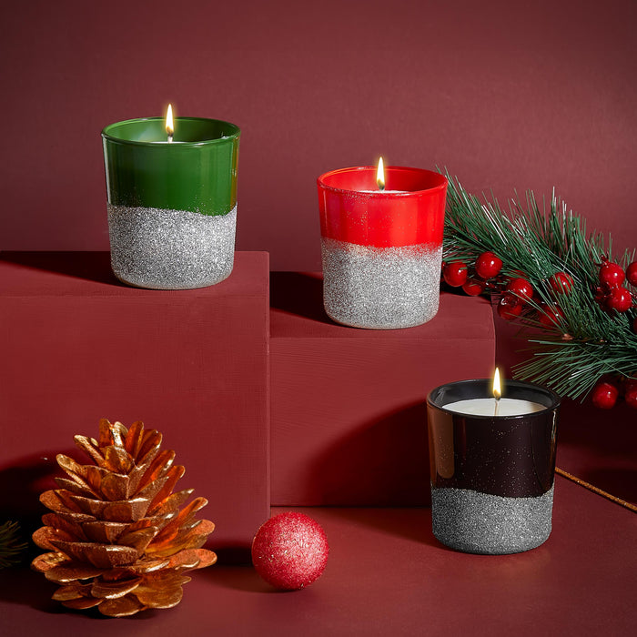 Selka Home 3'lü Christmas Simli Tasarım Cam Bardak Kokulu Candle Mum 110 gr - Selka Home | Şık tasarımlar akıllı çözümler