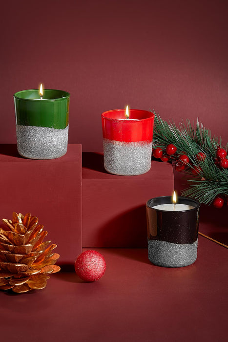 Selka Home 3'lü Christmas Simli Tasarım Cam Bardak Kokulu Candle Mum 110 gr - Selka Home | Şık tasarımlar akıllı çözümler