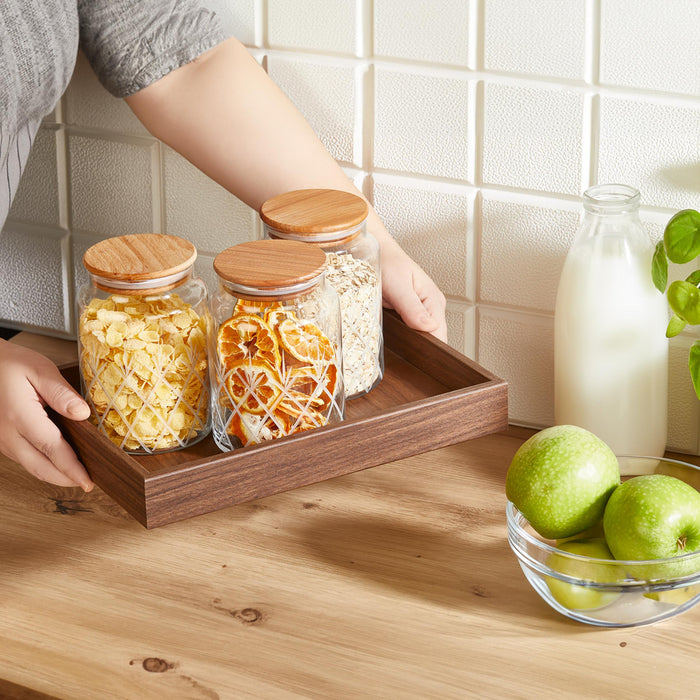 Selka Home - 3'lü Kesme Detaylı Ahşap Kapak Kavanoz 890 ML - Selka Home | Şık tasarımlar akıllı çözümler