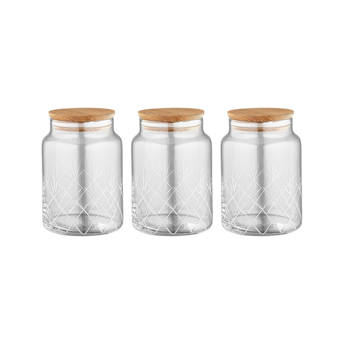 Selka Home - 3'lü Kesme Detaylı Ahşap Kapak Kavanoz 890 ML - Selka Home | Şık tasarımlar akıllı çözümler