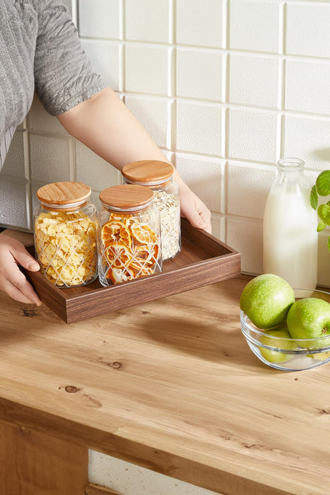 Selka Home - 3'lü Kesme Detaylı Ahşap Kapak Kavanoz 890 ML - Selka Home | Şık tasarımlar akıllı çözümler