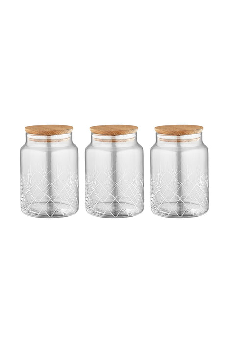 Selka Home - 3'lü Kesme Detaylı Ahşap Kapak Kavanoz 890 ML - Selka Home | Şık tasarımlar akıllı çözümler