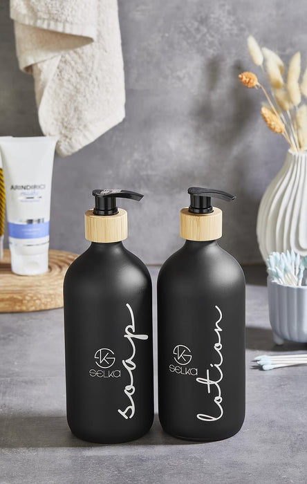 Selka Home 500 ML. Cam Sıvı Sabun ve Losyon Seti 2'li - Selka Home | Şık tasarımlar akıllı çözümler