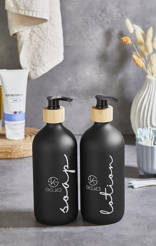 Selka Home 500 ML. Cam Sıvı Sabun ve Losyon Seti 2'li - Selka Home | Şık tasarımlar akıllı çözümler