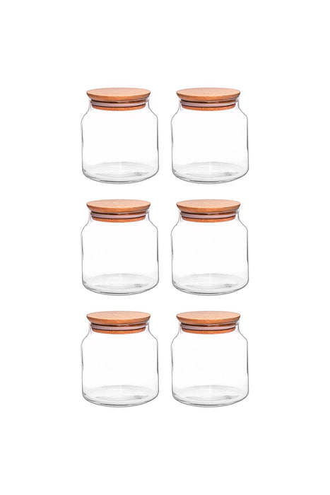 Selka Home 6'lı 635 ML Sade Ahşap Kapaklı Cam Kavanoz - Selka Home | Şık tasarımlar akıllı çözümler