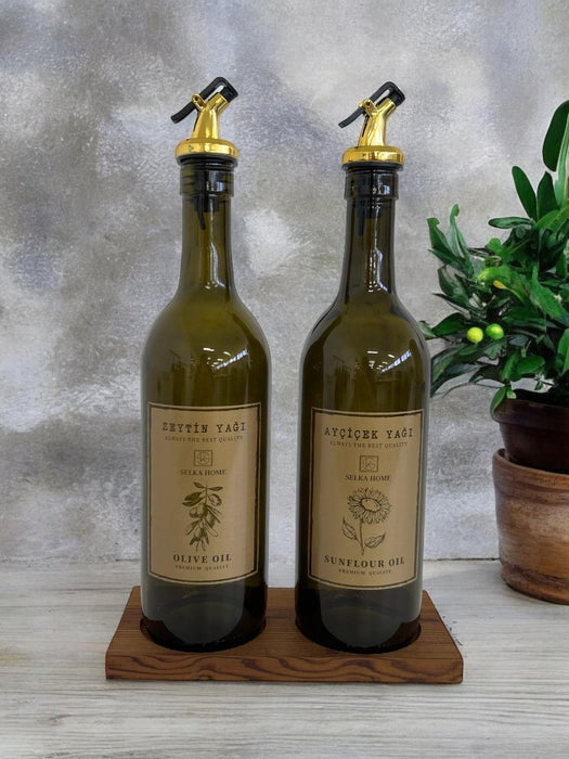 Selka Home Ahşap Stant 2'li Olıve Oıl ve Sunflour Oıl 750 ml - Selka Home | Şık tasarımlar akıllı çözümler