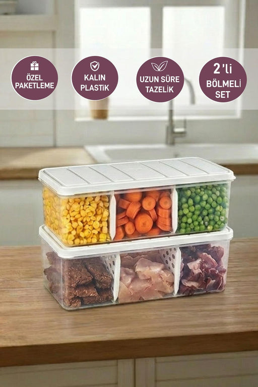 2 Adet 2 Lt. Nora Bölmeli Organizer Buzdolabı Buzluk Düzenleyici Saklama Kabı - Selka Home | Şık tasarımlar akıllı çözümler