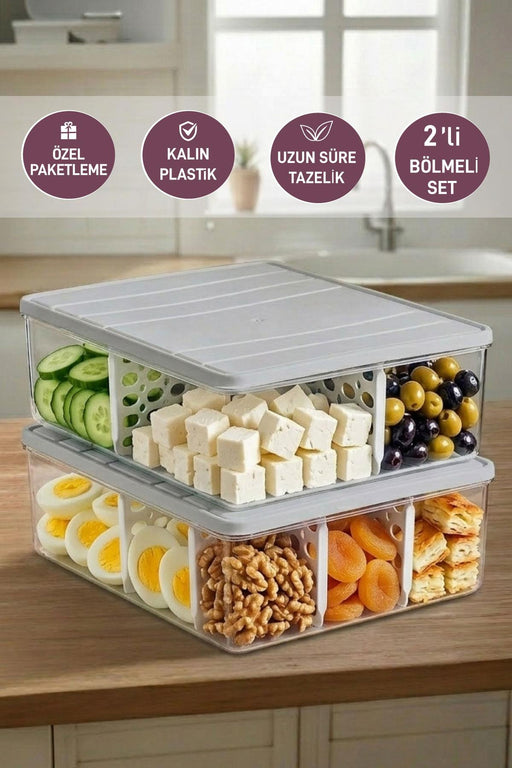 2 Adet 4 Lt. Nora Bölmeli Organizer Buzdolabı Buzluk Düzenleyici Saklama Kabı - Selka Home | Şık tasarımlar akıllı çözümler