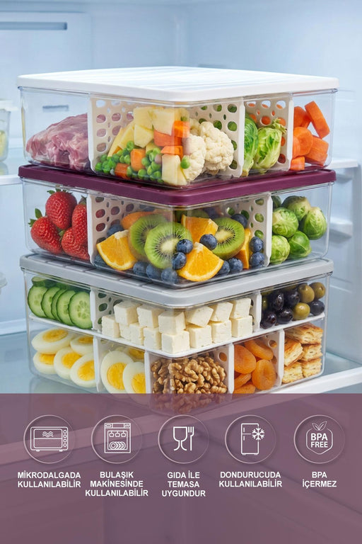 2 Adet 4 Lt. Nora Bölmeli Organizer Buzdolabı Buzluk Düzenleyici Saklama Kabı - Selka Home | Şık tasarımlar akıllı çözümler