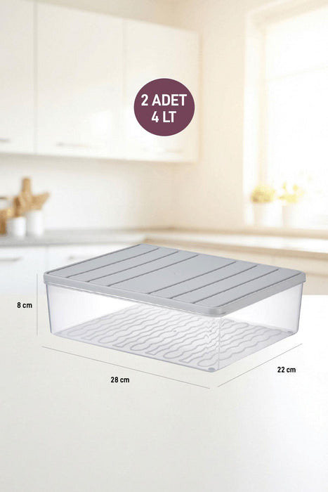 2 Adet 4 Lt. Nora Organizer Buzdolabı Buzluk Düzenleyici Saklama Kabı
