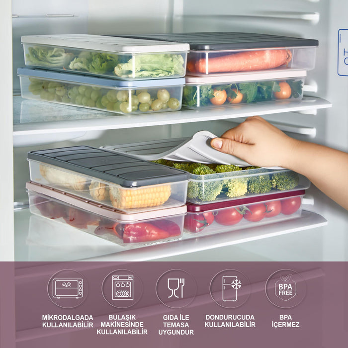 3'lü Set ( 1 Adet 2,25 2 Adet 1 Lt. ) Nora Organizer Buzdolabı Buzluk Düzenleyici Saklama Kabı - Selka Home | Şık tasarımlar akıllı çözümler