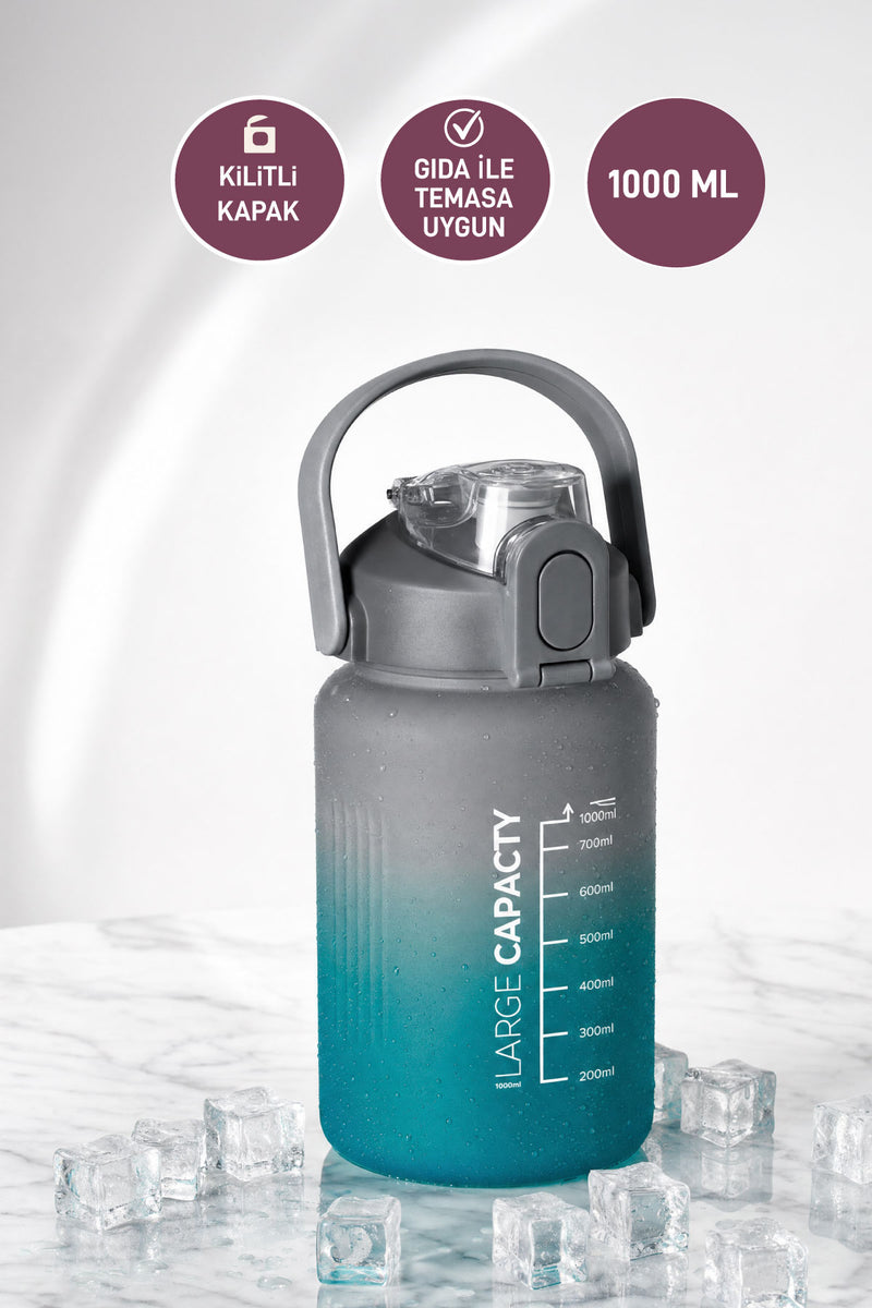 Selka Home - Briella 1000 ML Gri Yeşil Pipetli Motivasyon Matara