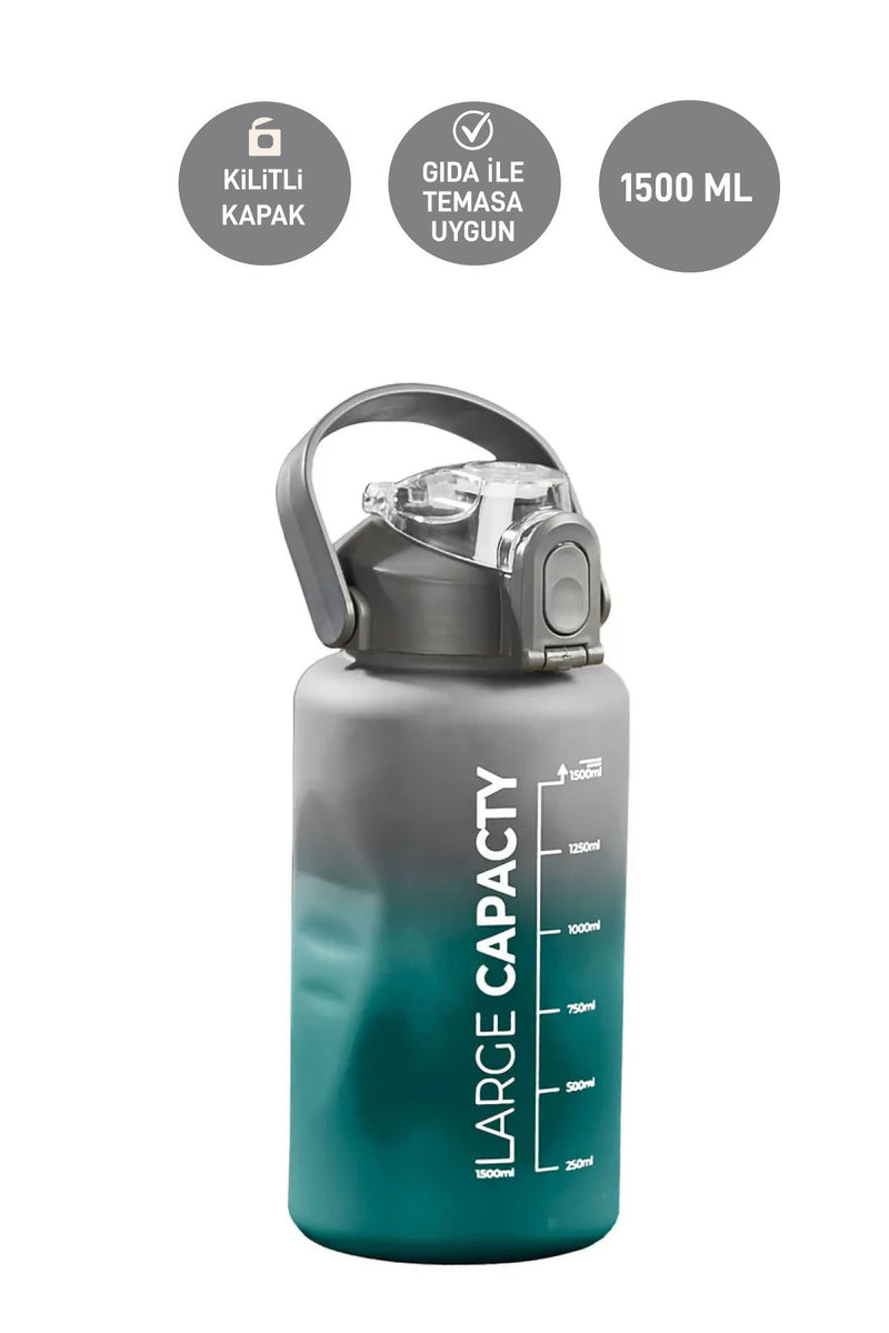 Selka Home - Briella 1500 ML Gri Yeşil Pipetli Motivasyon Matara