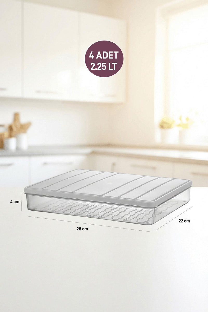 4 Adet 2,25 Lt. Nora Organizer Buzdolabı Buzluk Düzenleyici Saklama Kabı
