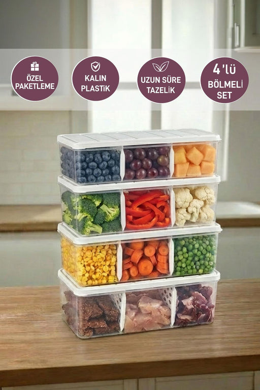 4 Adet 2 Lt. Nora Bölmeli Organizer Buzdolabı Buzluk Düzenleyici Saklama Kabı - Selka Home | Şık tasarımlar akıllı çözümler