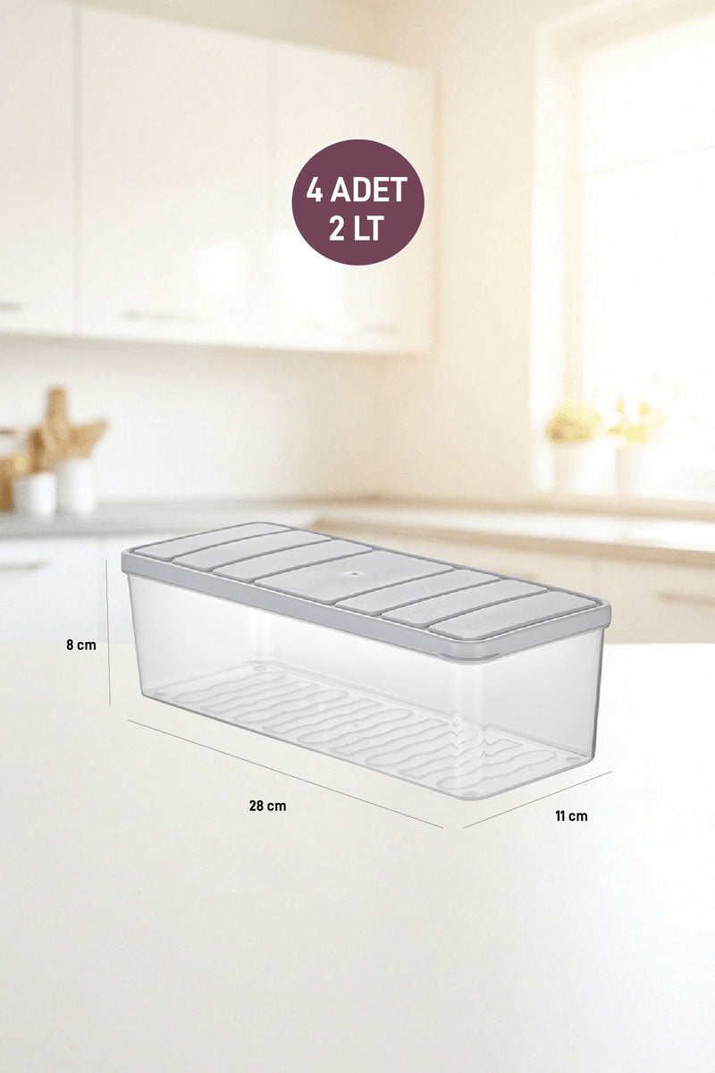 4 Adet 2 Lt. Nora Organizer Buzdolabı Buzluk Düzenleyici Saklama Kabı
