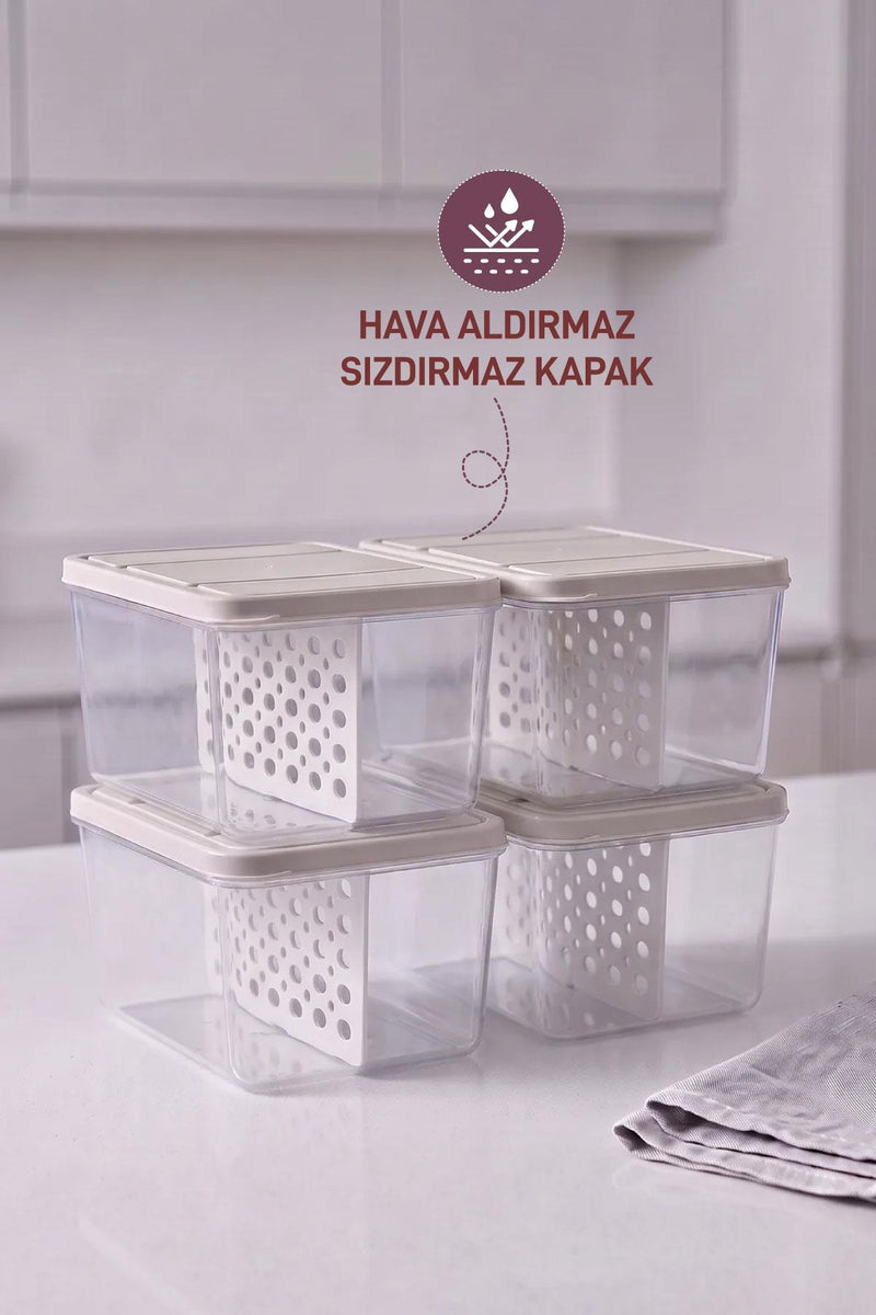 4 Adet Derin 1 Lt. Nora Bölmeli Organizer Buzdolabı Buzluk Düzenleyici Saklama Kabı