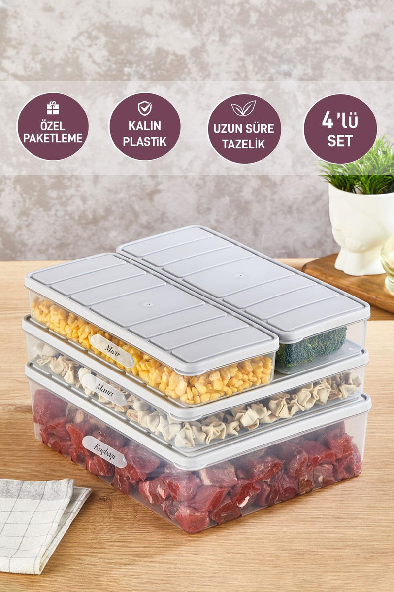 4'lü Set Nora Organizer Buzdolabı Buzluk Düzenleyici Saklama Kabı( 1 Ad. 4 Lt. 1 Ad. 2,25 Lt. 2 Ad. 1 Lt. )