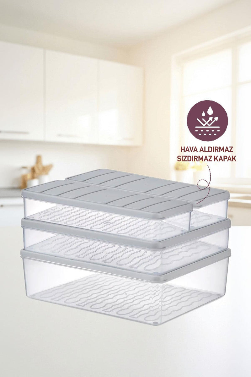 4'lü Set Nora Organizer Buzdolabı Buzluk Düzenleyici Saklama Kabı( 1 Ad. 4 Lt. 1 Ad. 2,25 Lt. 2 Ad. 1 Lt. )