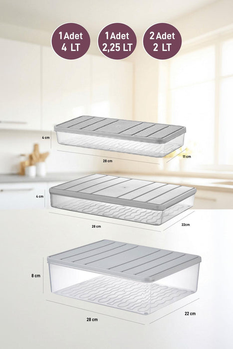 4'lü Set Nora Organizer Buzdolabı Buzluk Düzenleyici Saklama Kabı( 1 Ad. 4 Lt. 1 Ad. 2,25 Lt. 2 Ad. 1 Lt. ) - Selka Home | Şık tasarımlar akıllı çözümler