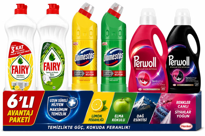 Fairy & Domestos & Perwoll Karışık Temizlik Paketi 6'lı Avantajlı Set
