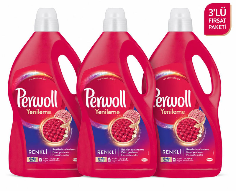Perwoll Yenileme Renkli Sıvı Çamaşır Deterjanı 3.96L 3'lü Fırsat Paketi