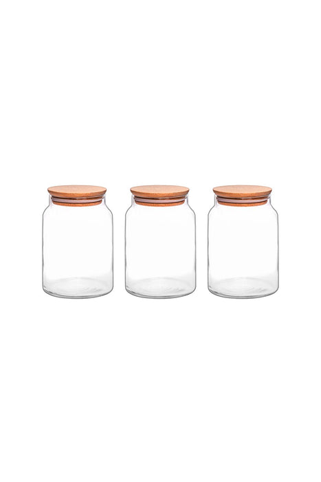 Selka Home 3'lü 890 ML Sade Ahşap Kapaklı Cam Kavanoz - Selka Home | Şık tasarımlar akıllı çözümler