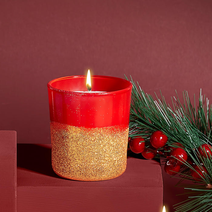 Selka Home 3'lü Christmas Simli Tasarım Cam Bardak Kokulu Candle Mum 110 gr - Selka Home | Şık tasarımlar akıllı çözümler