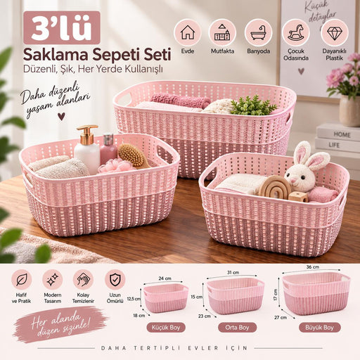 Selka Home 3’lü Örgü Desenli Saklama Sepeti – Küçük Orta Büyük Boy Set - Selka Home | Şık tasarımlar akıllı çözümler