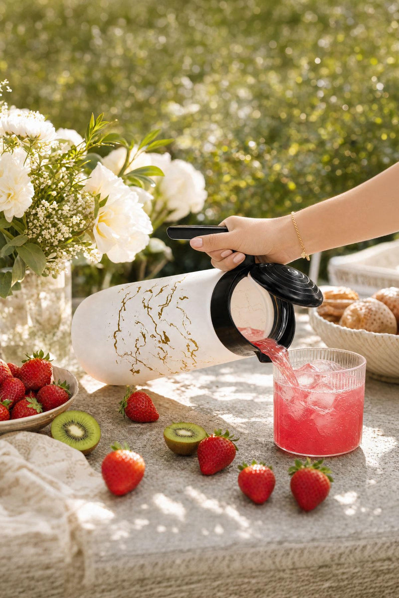 Selka Home Beyaz Mermer Desen Cam Sürahi 1500 ML