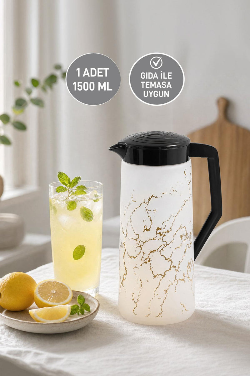 Selka Home Beyaz Mermer Desen Cam Sürahi 1500 ML