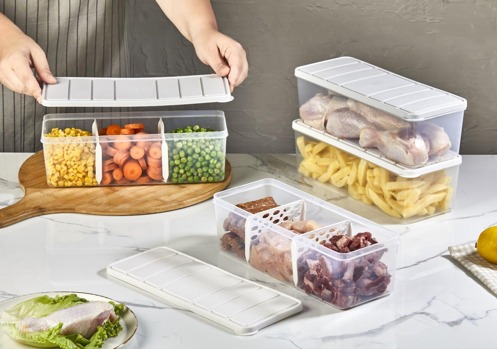 4 Adet 2 Lt. Nora Bölmeli Organizer Buzdolabı Buzluk Düzenleyici Saklama Kabı