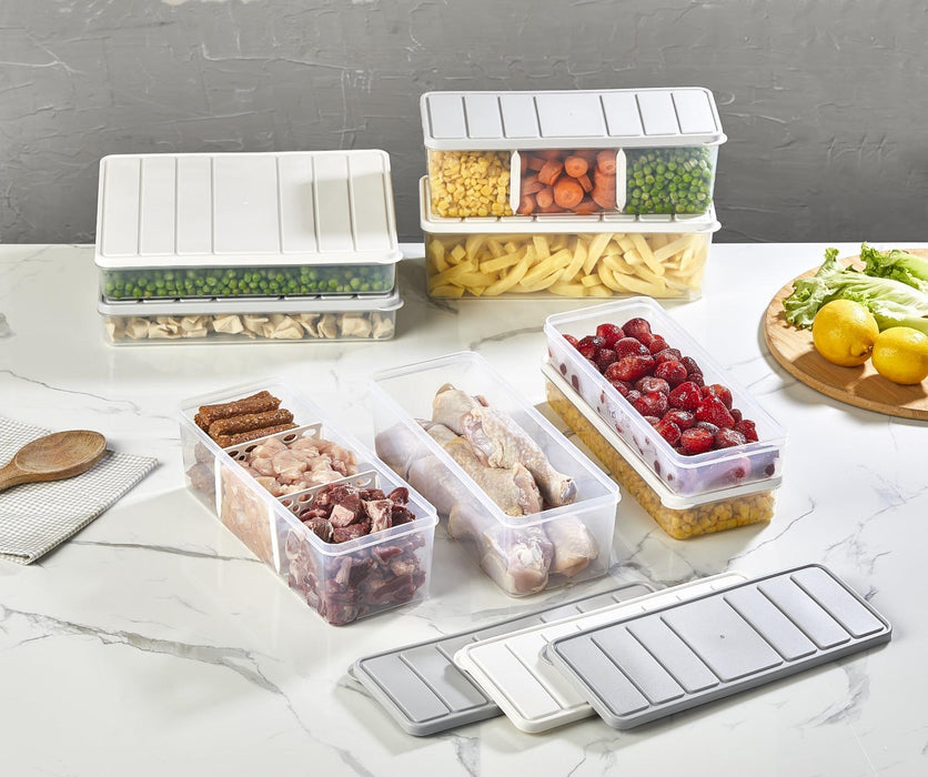 4 Adet 2 Lt. Nora Bölmeli Organizer Buzdolabı Buzluk Düzenleyici Saklama Kabı