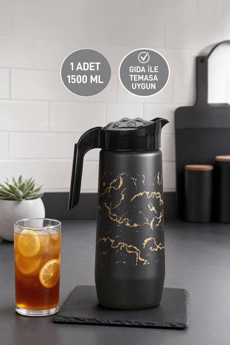 Selka Home Siyah Mermer Desen Cam Sürahi 1500 ML
