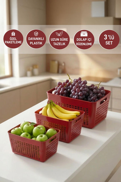 Selka Lavin 3'lü Dolap İçi Düzenleyici Bordo ( 2-4-7 Lt. ) - Selka Home | Şık tasarımlar akıllı çözümler