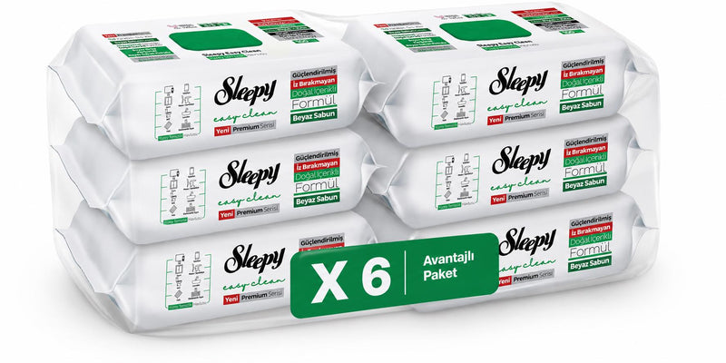 Sleepy Easy Clean Premium Beyaz Sabun Katkılı Yüzey Temizlik Havlusu Mendili 6x100 (600 Yaprak)