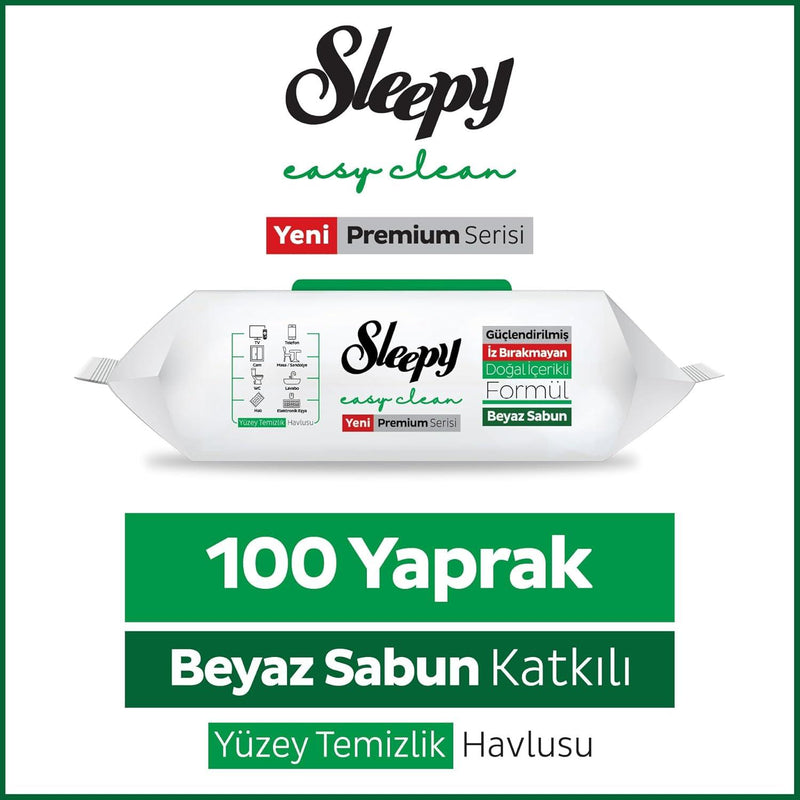 Sleepy Easy Clean Premium Beyaz Sabun Katkılı Yüzey Temizlik Havlusu Mendili 6x100 (600 Yaprak)